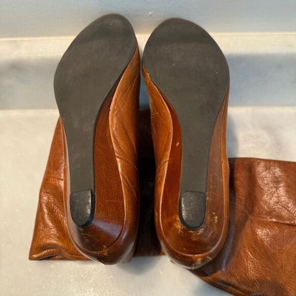 STEVEN by Steve Madden Leather Intyce Low Wedge Riding Boots Tan Size 7M - Picture 6 of 9